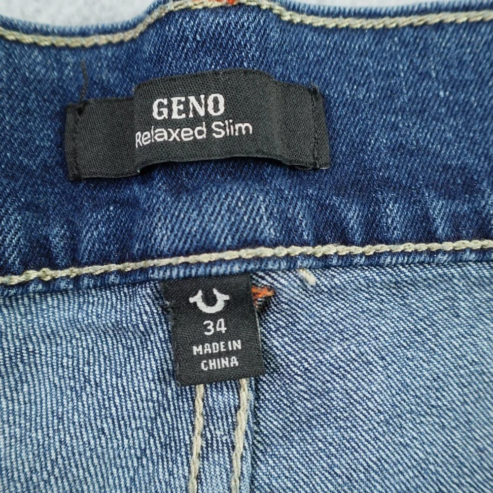 True Religion Jeans Mens 34 Blue Geno Relaxed Slim SN Flap Medium Wash